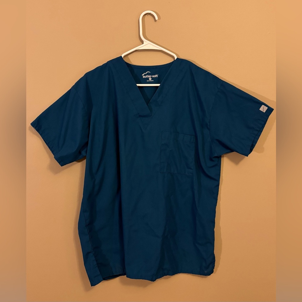 Blue Unisex Scrub Top